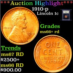 ***Auction Highlight*** 1910-p Lincoln Cent 1c Graded GEM++ RD By USCG (fc)