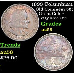 1893 Columbian Old Commem Half Dollar 50c Grades Choice AU/BU Slider