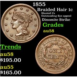 1855 Braided Hair Large Cent 1c Grades Choice AU/BU Slider