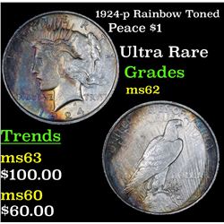 1924-p Rainbow Toned Peace Dollar $1 Grades Select Unc