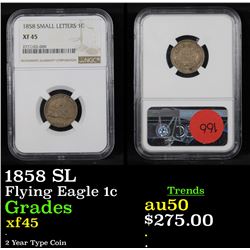 NGC 1858 SL Flying Eagle Cent 1c Graded xf45 By NGC