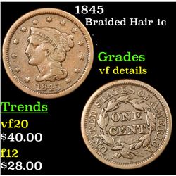 1845 Braided Hair Large Cent 1c Grades vf details