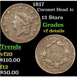 1817 Coronet Head Large Cent 1c Grades vf details