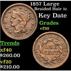 1857 Large Braided Hair Large Cent 1c Grades vf++