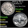Image 1 : 1913-p Ty I Buffalo Nickel 5c Grades Choice+ Unc