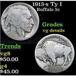 1913-s Ty I Buffalo Nickel 5c Grades vg details