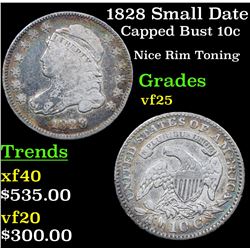 1828 Small Date Capped Bust Dime 10c Grades vf+