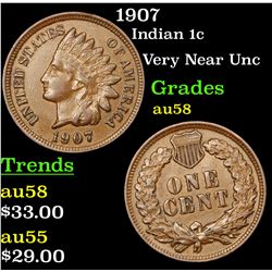 1907 Indian Cent 1c Grades Choice AU/BU Slider