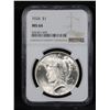 Image 2 : NGC 1924-p Peace Dollar $1 Graded ms64 By NGC