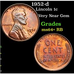 1952-d Lincoln Cent 1c Grades Choice+ Unc RB