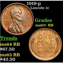 1919-p Lincoln Cent 1c Grades Select+ Unc RB