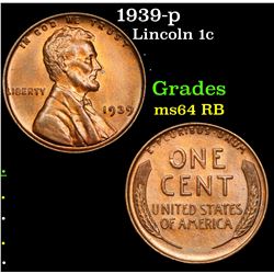 1939-p Lincoln Cent 1c Grades Choice Unc RB