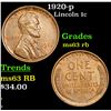 Image 1 : 1920-p Lincoln Cent 1c Grades Select Unc RB