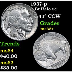 1937-p Buffalo Nickel 5c Grades Select+ Unc