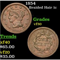 1854 Braided Hair Large Cent 1c Grades vf++