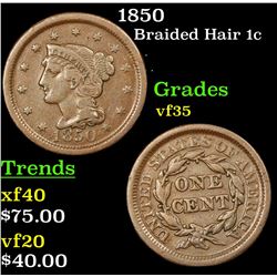 1850 Braided Hair Large Cent 1c Grades vf++