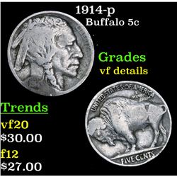 1914-p Buffalo Nickel 5c Grades vf details