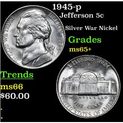 1945-p Jefferson Nickel 5c Grades GEM+ Unc