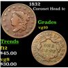 Image 1 : 1832 Coronet Head Large Cent 1c Grades vg+