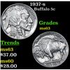 Image 1 : 1937-s Buffalo Nickel 5c Grades Select Unc
