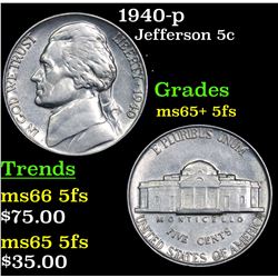 1940-p Jefferson Nickel 5c Grades GEM+ 5fs