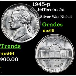 1945-p Jefferson Nickel 5c Grades GEM+ Unc