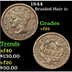 1844 Braided Hair Large Cent 1c Grades vf+