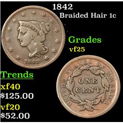 1842 Braided Hair Large Cent 1c Grades vf+