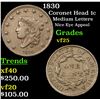 Image 1 : 1830 Coronet Head Large Cent 1c Grades vf+