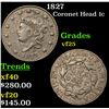 Image 1 : 1827 Coronet Head Large Cent 1c Grades vf+