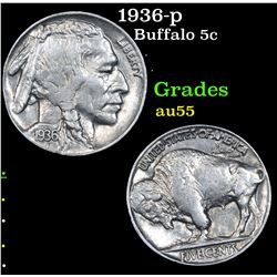 1936-p Buffalo Nickel 5c Grades Choice AU
