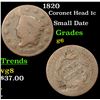 Image 1 : 1820 Coronet Head Large Cent 1c Grades g+