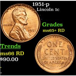 1951-p Lincoln Cent 1c Grades Gem+ Unc RD