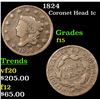 Image 1 : 1824 Coronet Head Large Cent 1c Grades f+
