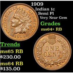 1909 Indian Cent 1c Grades Choice+ Unc RB