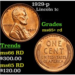 1929-p Lincoln Cent 1c Grades Gem+ Unc RD