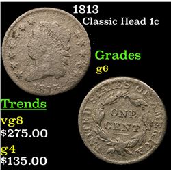 1813 Classic Head Large Cent 1c Grades g+