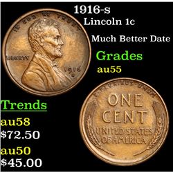 1916-s Lincoln Cent 1c Grades Choice AU