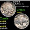 Image 1 : 1936-d Buffalo Nickel 5c Grades GEM Unc