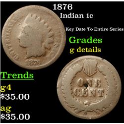 1876 Indian Cent 1c Grades g details