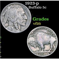 1923-p Buffalo Nickel 5c Grades vf+