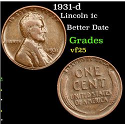 1931-d Lincoln Cent 1c Grades vf+