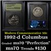 Image 1 : 1992-d Columbus . . Modern Commem Half Dollar 50c Graded ms70, Perfection By USCG