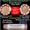 Image 1 : Mixed small cents 1c orig shotgun roll, 1910-d Wheat Cent, 1893 Indian Cent other end
