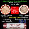 Image 1 : Mixed small cents 1c orig shotgun roll, 1916-s Wheat Cent, 1891 Indian Cent other end
