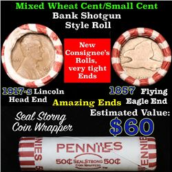 Mixed small cents 1c orig shotgun roll,1917-s Wheat Cent,1857 Flying Eagle Cent other end