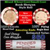 Image 1 : Mixed small cents 1c orig shotgun roll,1917-s Wheat Cent,1857 Flying Eagle Cent other end