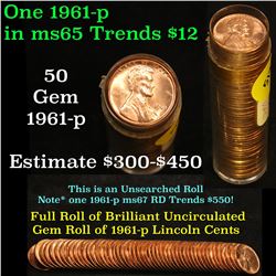 Full roll of 1961-p Lincoln Cents 1c Uncirculated Condition . .