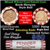 Image 1 : Mixed small cents 1c orig shotgun roll, 1858 Flying Eagle Cent, 1918-d Wheat Cent other end