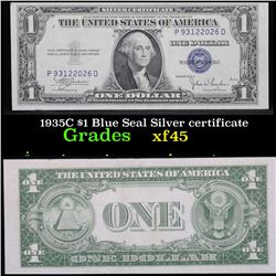 1935C $1 Blue Seal Silver certificate Grades xf+